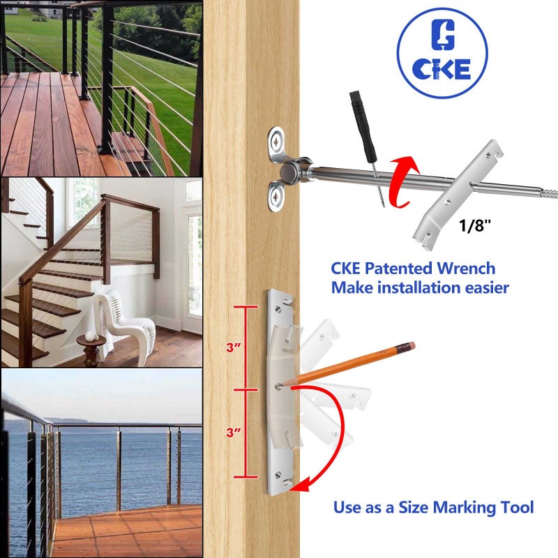 CKE 25 Pairs Cable Railing Kit 1/8" Swage Toggle Turnbuckle Hardware T316 Stainless Steel Cable Railing Hardware for Wood Post, Angle 180Â° Adjustable Stairs Deck Cable Railing Kit 25 Cable Lines, CR25 - Image 4